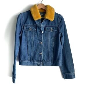 Samantha Sipos Babe jean jacket faux fur collar fuzzy lettermen style letters